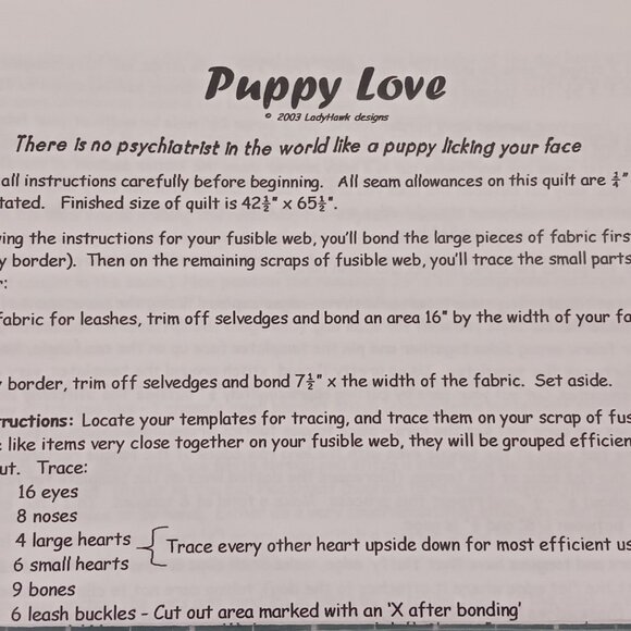 Puppy Love Quilt Kit by Lady Hawk Designs #501 - Picture 2 of 9